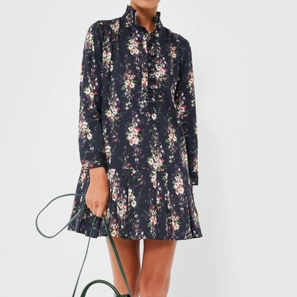 Tuckernuck Onyx Falling Flower Tate High Neck Mini Dress